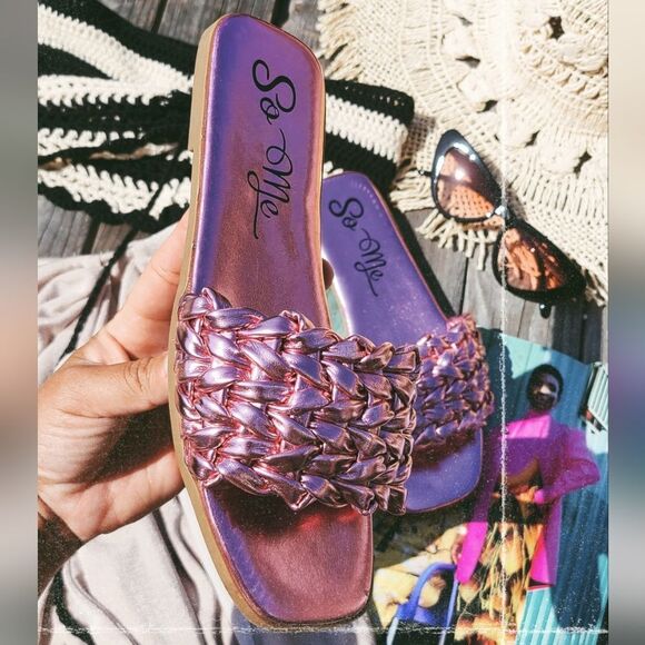 🌸🌴The Leya// Pink metallic braided one band sandal - Picture 2 of 6